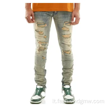 Pantaloni antage in denim strappato hip hop lavati